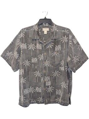 Boca Classics 100% Silk Hawaiian Shirt Palm Tree Island Print XL